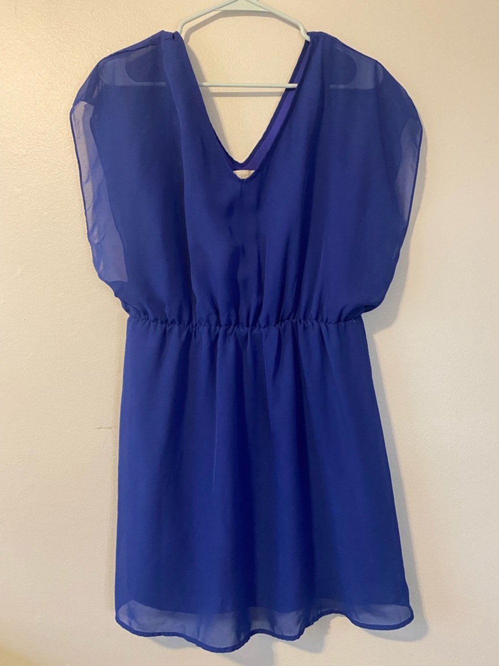 Olive & Oak Royal Blue Chiffon Mini Dress V-Neck Elastic Waist Size L